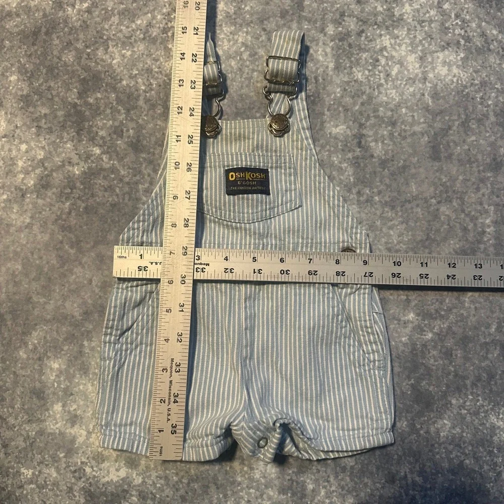 Vintage OshKosh B'gosh Baby Blue Hickory Stripe Shortalls Overalls‎ Size 3/6 Mos